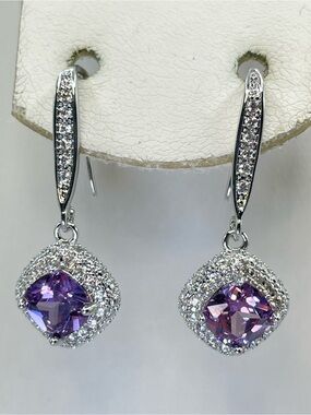 Swarovski Crystal Elements Amethyst Purple Crystal Halo Art Deco Dangle Earrings